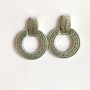 Silver hoop and drop earrings with scrollwork